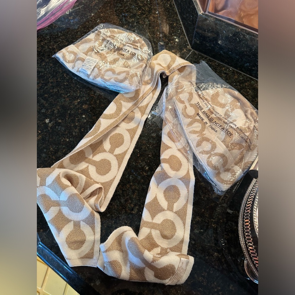Coach Gold and Cream Scarf and Beanies (2) - Unopened!